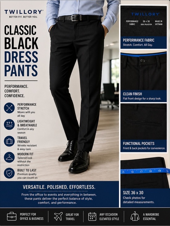Twillory Other - Twillory Black Dress Pants Men’s 36x30 Performance Stretch Travel Office